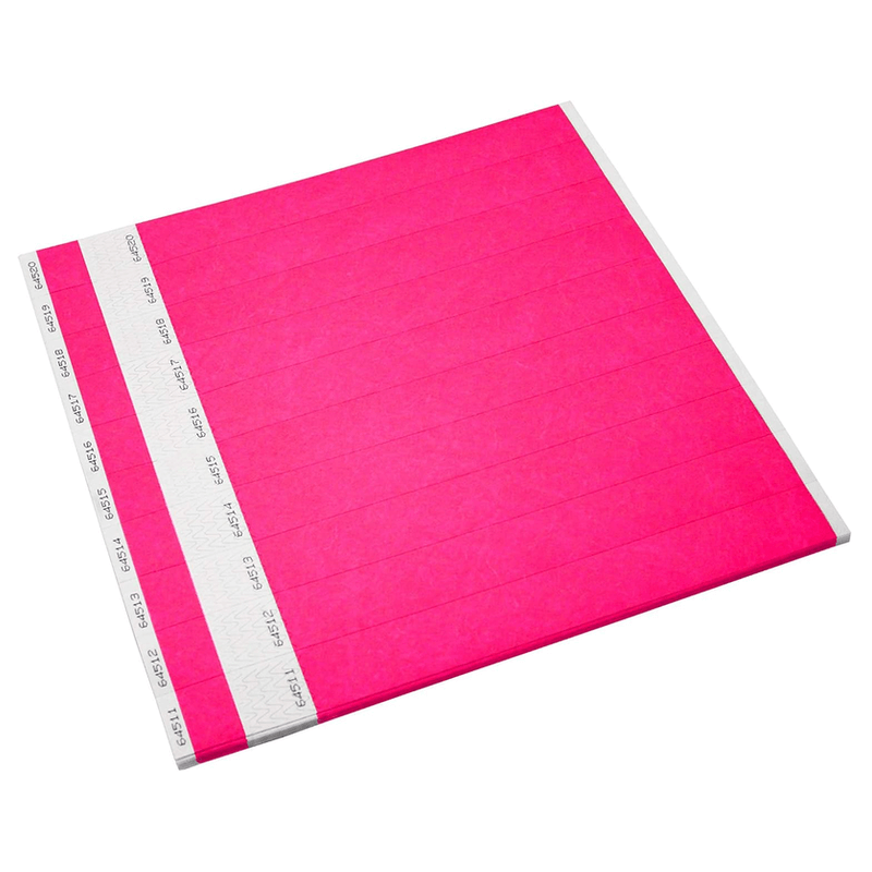 tyvek 1" detachable stub wristbands shown in neon pink sheets