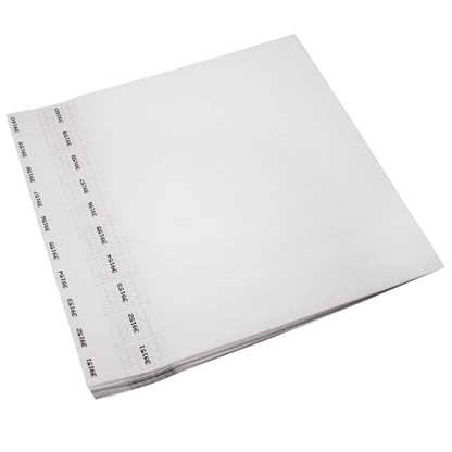 tyvek 1" detachable stub wristbands shown in white sheets