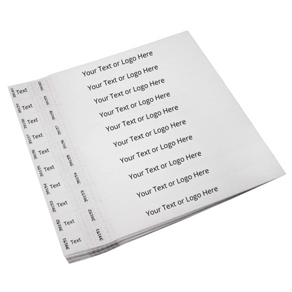 Showing sheets of tyvek 1" detachable stub wristbands in white