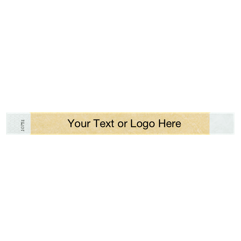 gold tyvek 1" solid wristband with a placeholder to customize with your text or logo