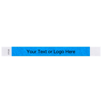 neon blue tyvek 1" solid wristband with a placeholder to customize with your text or logo