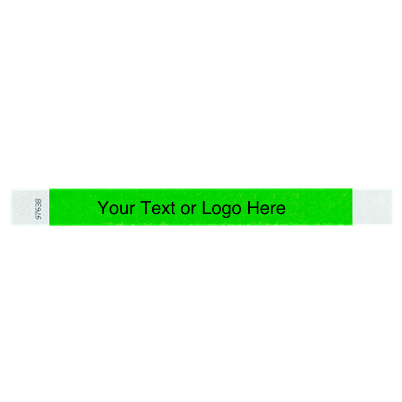 neon green tyvek 1" solid wristband with a placeholder to customize with your text or logo 