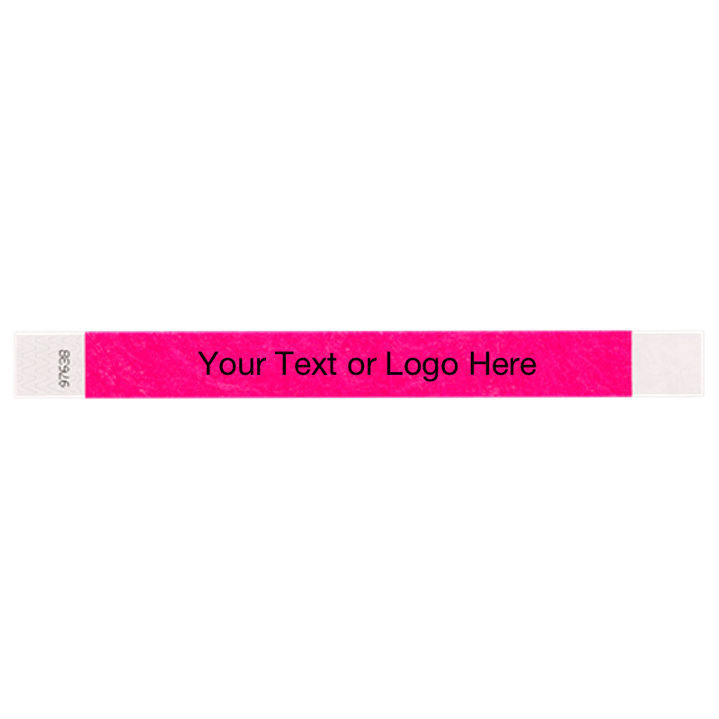 neon pink tyvek 1" solid wristband with a placeholder to customize with your text or logo