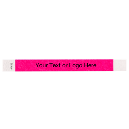 neon pink tyvek 1" solid wristband with a placeholder to customize with your text or logo
