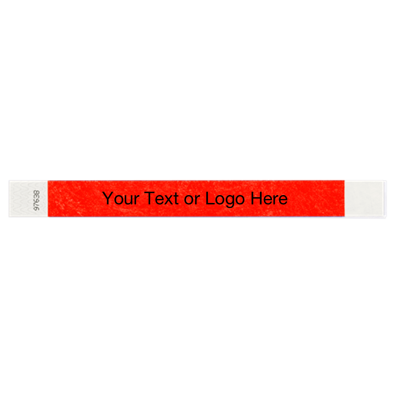 neon red tyvek 1" solid wristband with a placeholder to customize with your text or logo