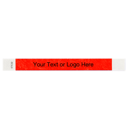 neon red tyvek 1" solid wristband with a placeholder to customize with your text or logo