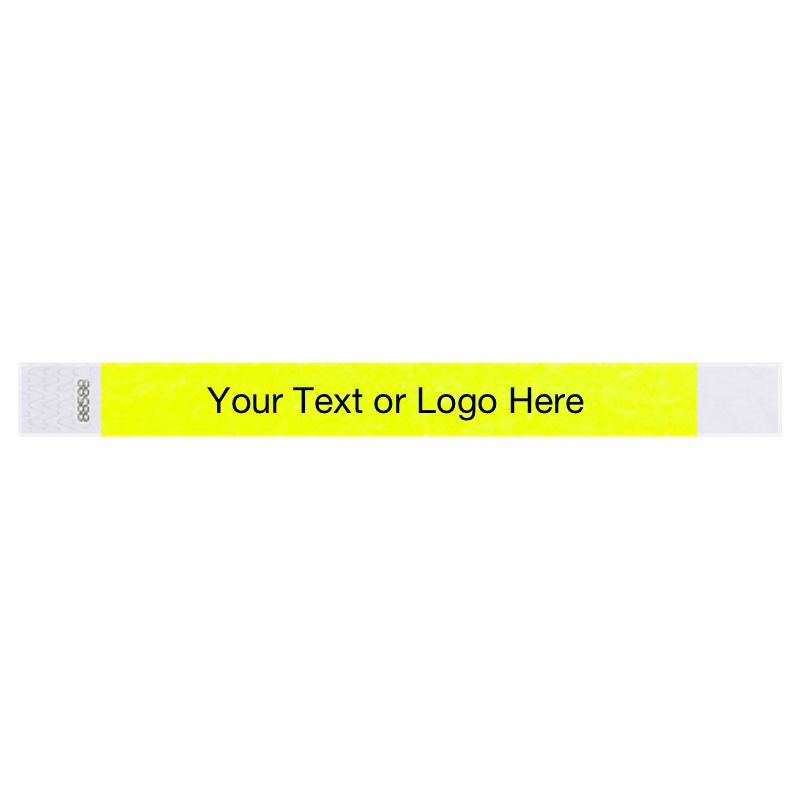 neon yellow tyvek 1" solid wristband with a placeholder to customize with your text or logo