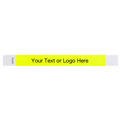 neon yellow tyvek 1" solid wristband with a placeholder to customize with your text or logo
