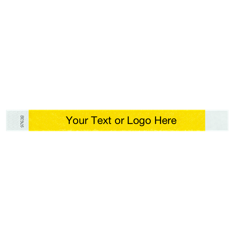 pantone yellow tyvek 1" solid wristband with a placeholder to customize with your text or logo