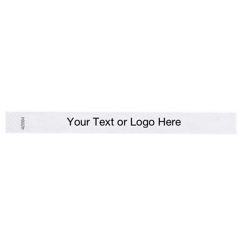 white tyvek 1" solid wristband with a placeholder to customize with your text or logo