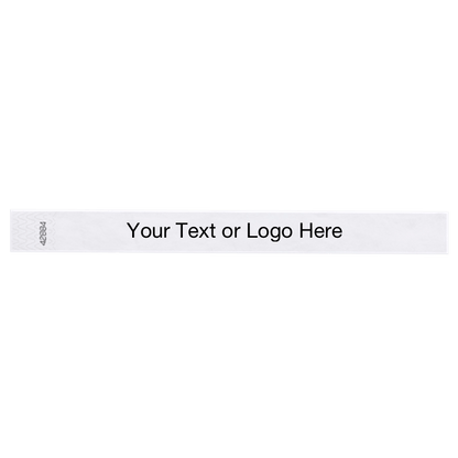 white tyvek 1" solid wristband with a placeholder to customize with your text or logo