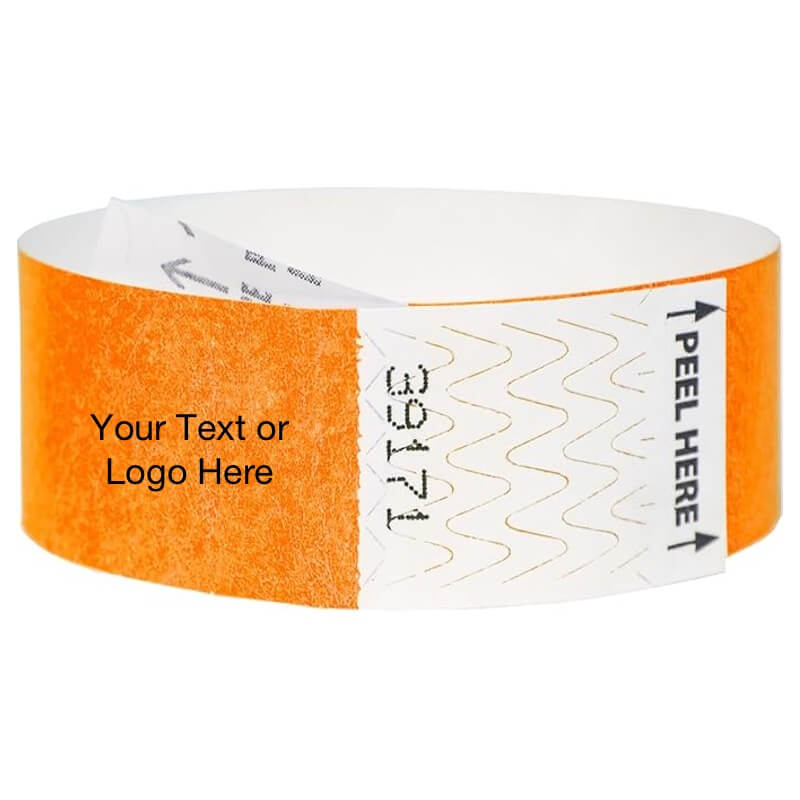 tyvek 1" Litter Free wristband showing a placeholder for your custom text or logo in Neon orange
