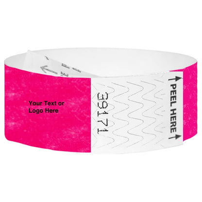 Tyvek 1" litter free wristband in neon pink showing a placeholder for your custom text or logo