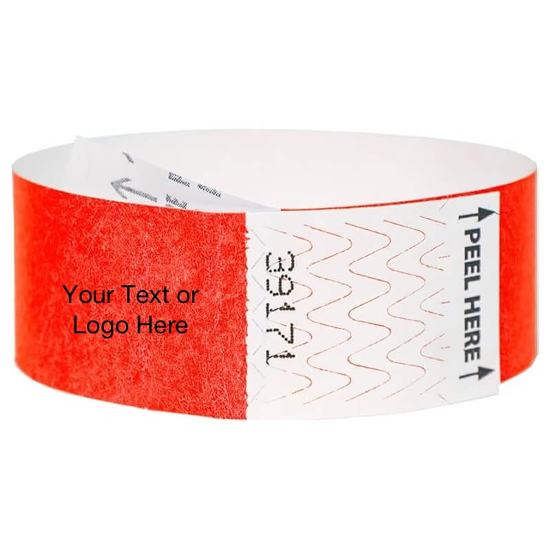 tyvek 1" Litter Free wristband showing a placeholder for your custom text or logo in neon red