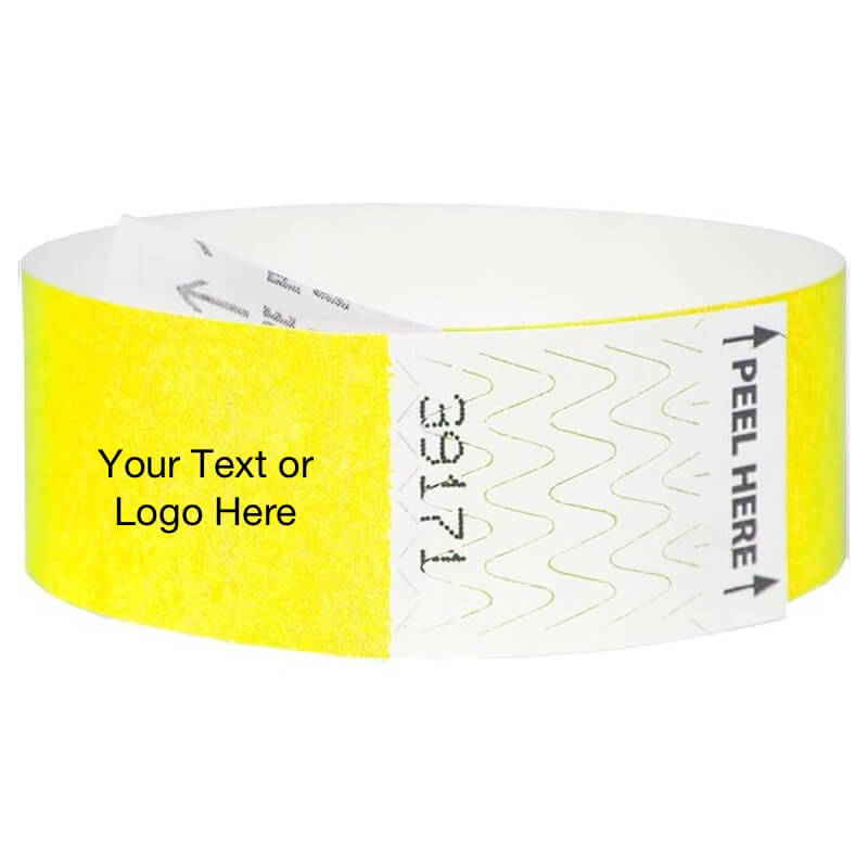 tyvek 1" Litter Free wristband showing a placeholder for your custom text or logo in neon yellow
