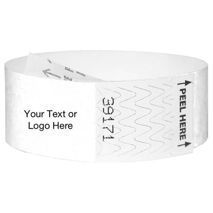 tyvek 1" Litter Free wristband showing a placeholder for your custom text or logo in White