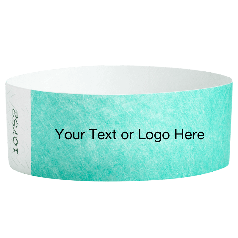 aqua tyvek 1" solid wristband with a placeholder to customize with your text or logo