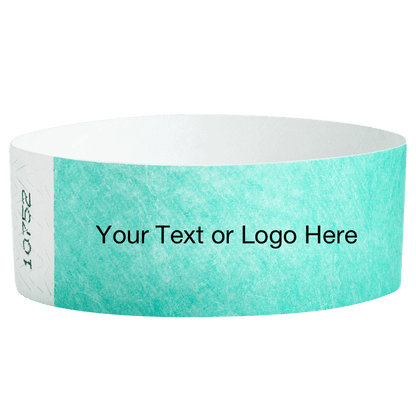 aqua tyvek 1" solid wristband with a placeholder to customize with your text or logo