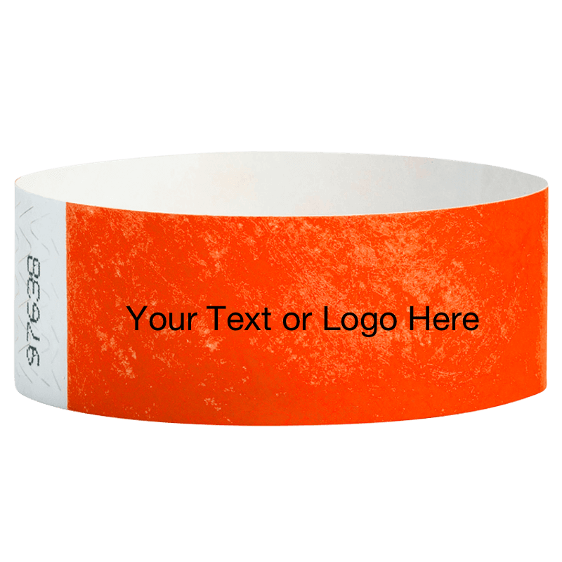 coral red tyvek 1" solid wristband with a placeholder to customize with your text or logo