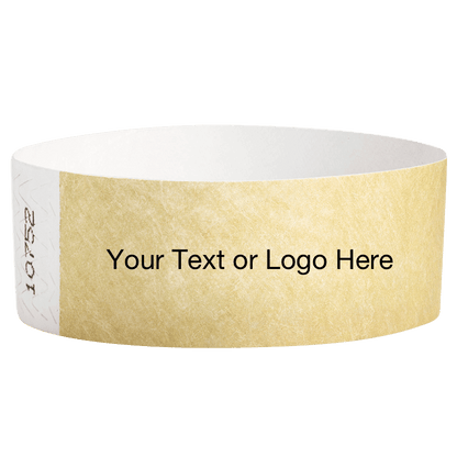 gold tyvek 1" solid wristband with a placeholder to customize with your text or logo