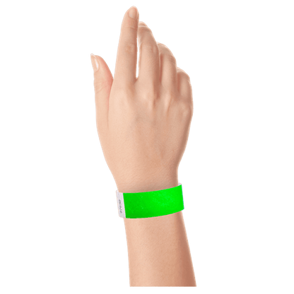 neon green tyvek 1" solid wristband on hand