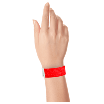 neon red tyvek 1" solid wristband on hand