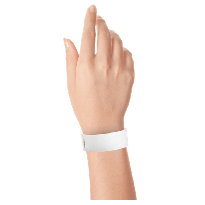 white tyvek 1" solid wristband on hand
