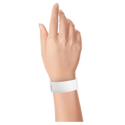 white tyvek 1" solid wristband on hand