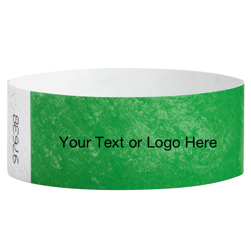 kelly green tyvek 1" solid wristband with a placeholder to customize with your text or logo