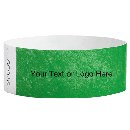 kelly green tyvek 1" solid wristband with a placeholder to customize with your text or logo
