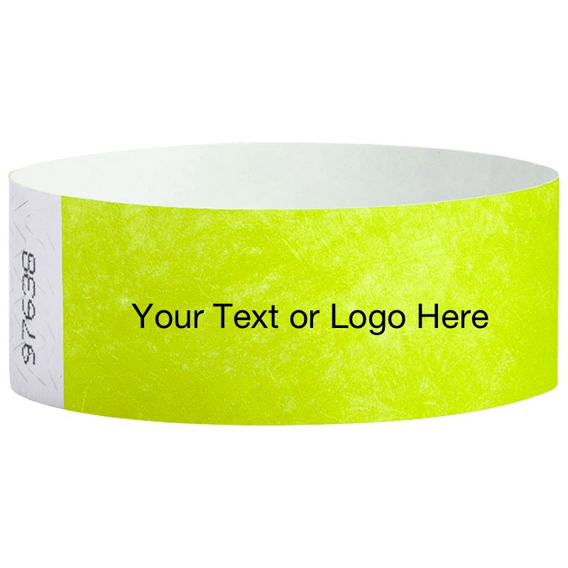 lime green tyvek 1" solid wristband with a placeholder to customize with your text or logo