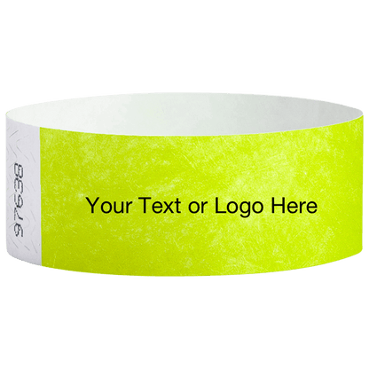 lime green tyvek 1" solid wristband with a placeholder to customize with your text or logo