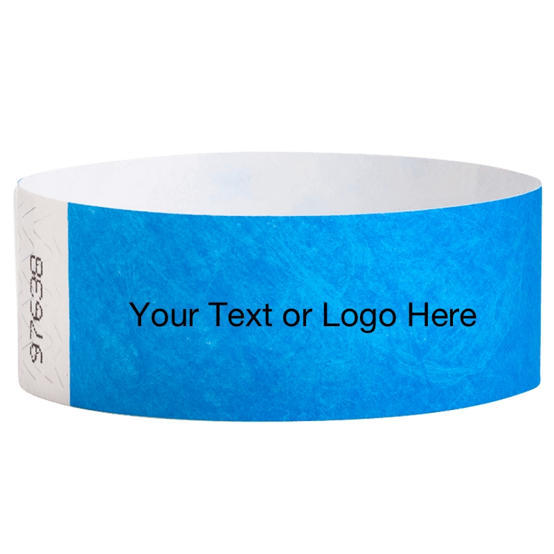neon blue tyvek 1" solid wristband with a placeholder to customize with your text or logo