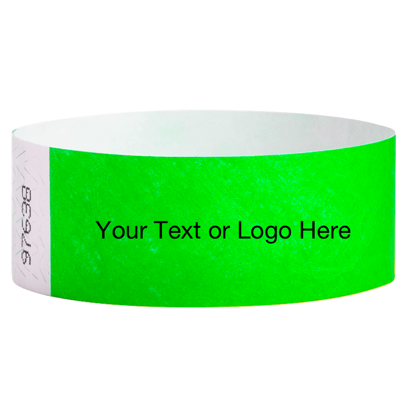 neon green tyvek 1" solid wristband with a placeholder to customize with your text or logo
