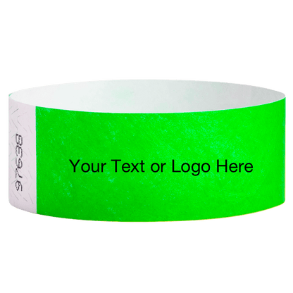 neon green tyvek 1" solid wristband with a placeholder to customize with your text or logo
