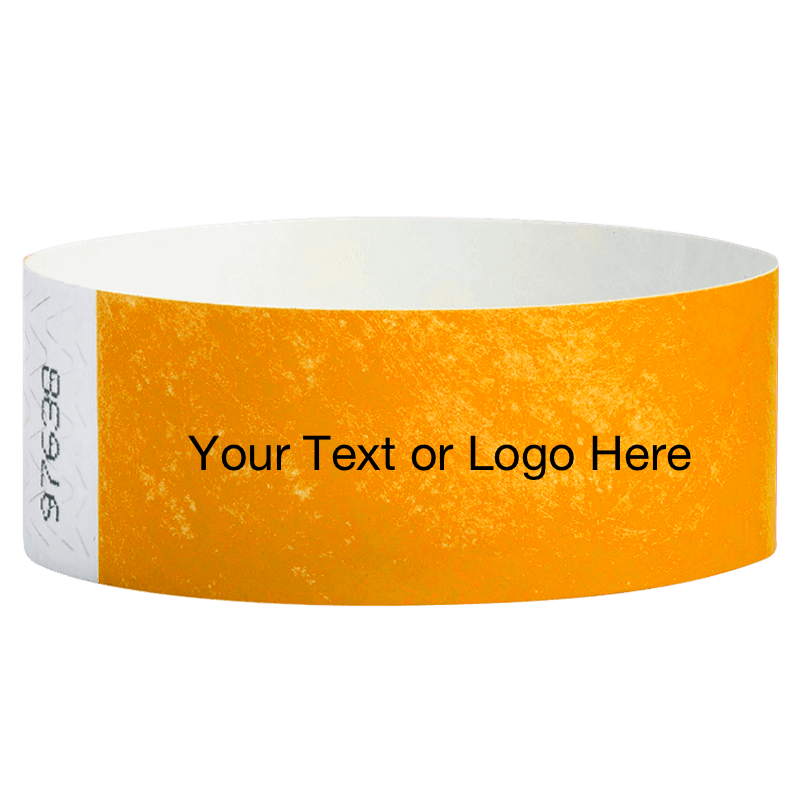 neon orange tyvek 1" solid wristband with a placeholder to customize with your text or logo
