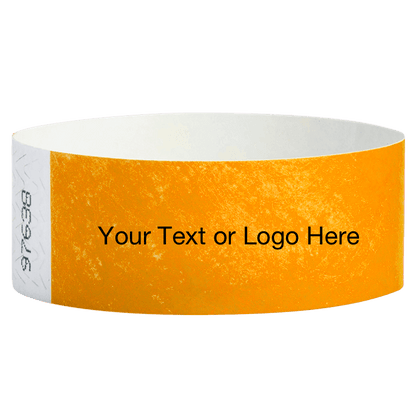 neon orange tyvek 1" solid wristband with a placeholder to customize with your text or logo