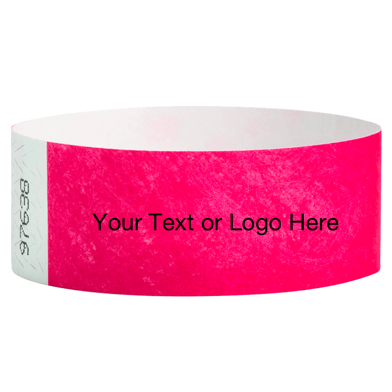 neon pink tyvek 1" solid wristband with a placeholder to customize with your text or logo
