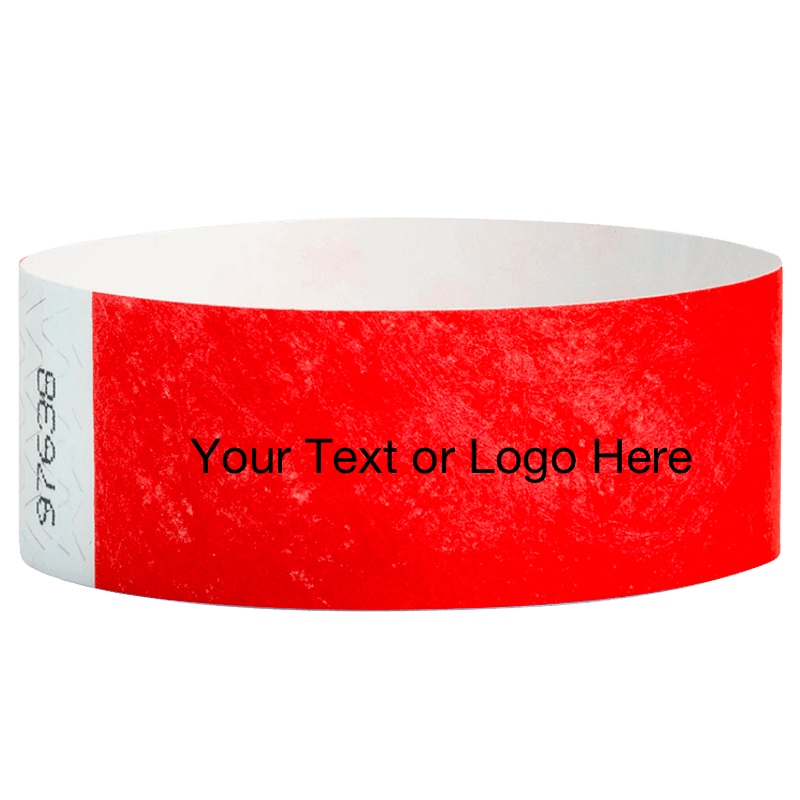 neon red tyvek 1" solid wristband with a placeholder to customize with your text or logo