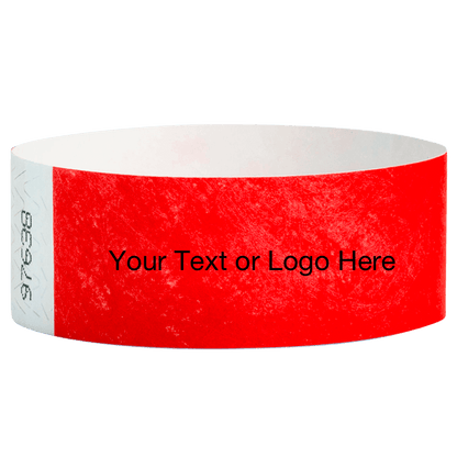 neon red tyvek 1" solid wristband with a placeholder to customize with your text or logo
