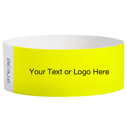 neon yellow tyvek 1" solid wristband with a placeholder to customize with your text or logo

