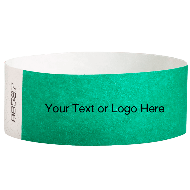 pantone green tyvek 1" solid wristband with a placeholder to customize with your text or logo