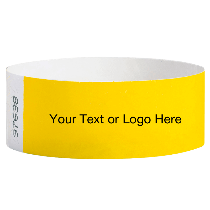pantone yellow tyvek 1" solid wristband with a placeholder to customize with your text or logo