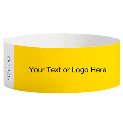 pantone yellow tyvek 1" solid wristband with a placeholder to customize with your text or logo