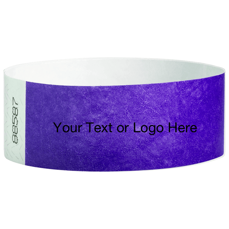 purple tyvek 1" solid wristband with a placeholder to customize with your text or logo