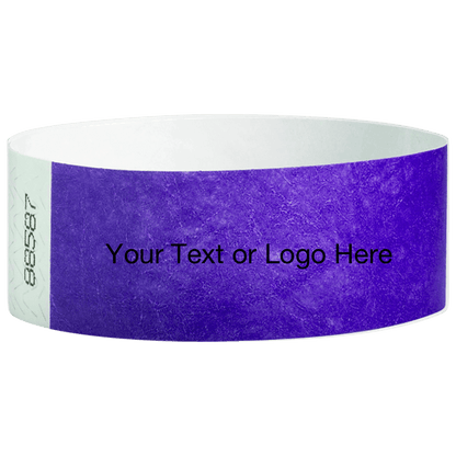 purple tyvek 1" solid wristband with a placeholder to customize with your text or logo