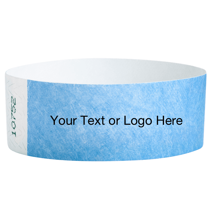 sky blue tyvek 1" solid wristband with a placeholder to customize with your text or logo