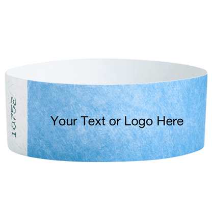 sky blue tyvek 1" solid wristband with a placeholder to customize with your text or logo