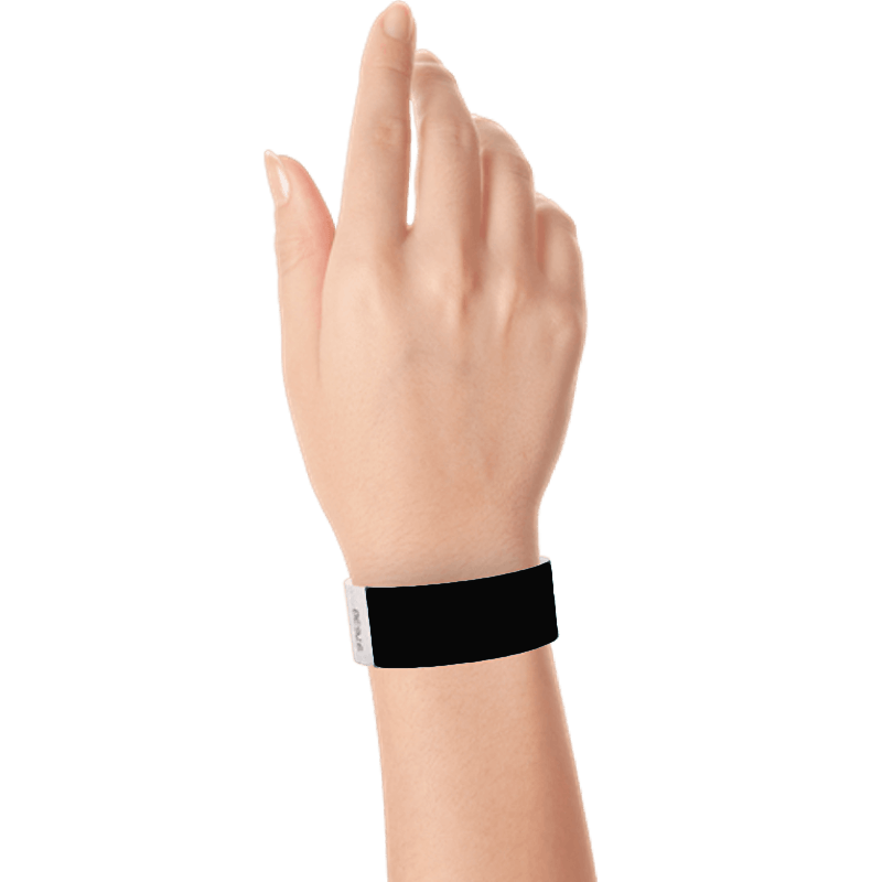 black tyvek 1" solid wristband on hand