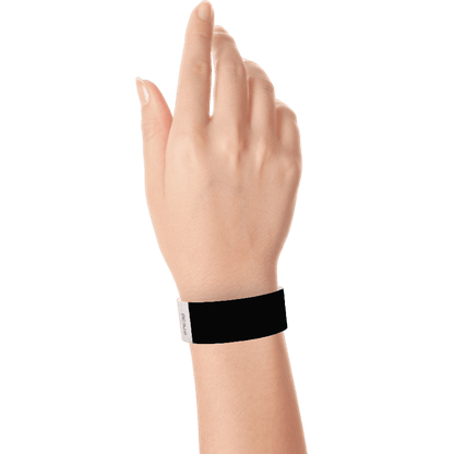 black tyvek 1" solid wristband on hand